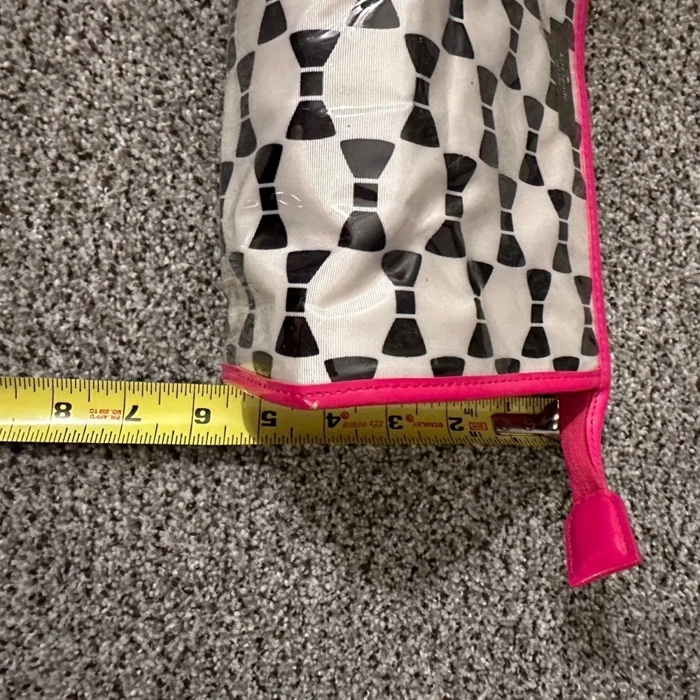 KATE SPADE Colin Makeup Bag Plastic Coating Hot Pink Black Bows White Zip